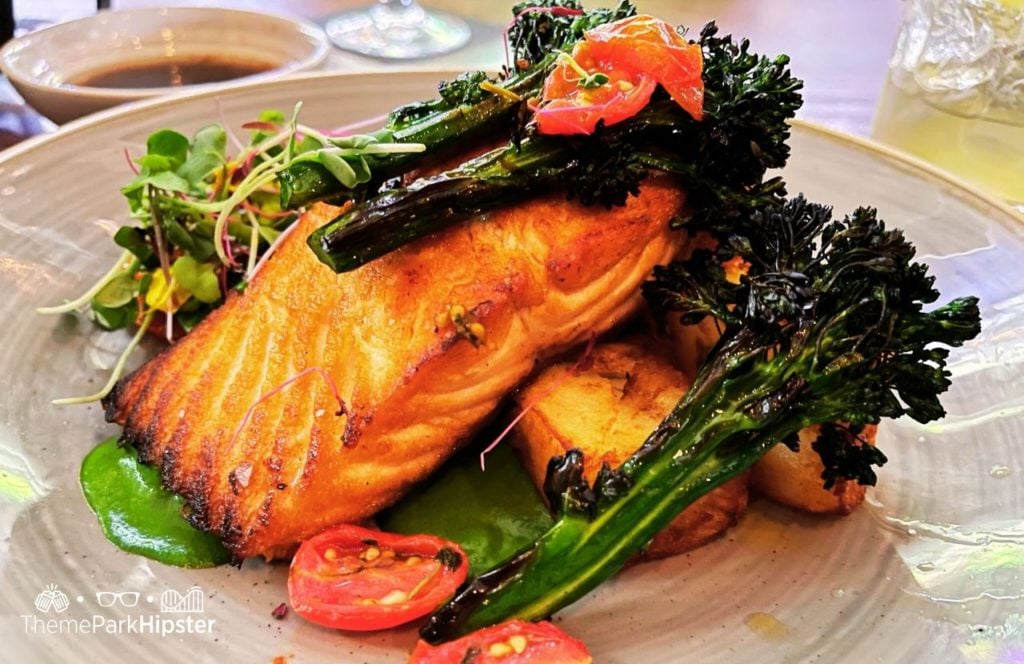 Walt Disney World Disney Springs Raglan Road Restaurant Salmon with Brocolli. Keep reading to find out what is the best food at Raglan Road in Disney Springs.