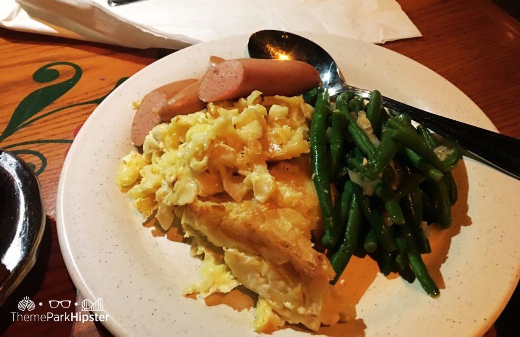 Walt Disney World Epcot Germany Pavilion Biergarten Restaurant Sausage green beans and mac and cheese