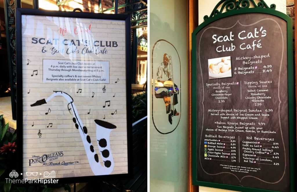 Walt Disney World Port Orleans Resort French Quarter Scat Cat's Club Cafe Lounge with Beignets. One of the best moderate resorts at Disney World for adults.