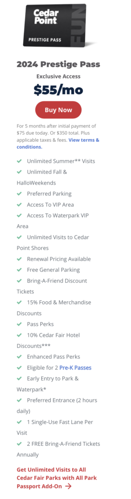 Cedar Point Season Pass Prices and Benefits 2024 Prestige Pass