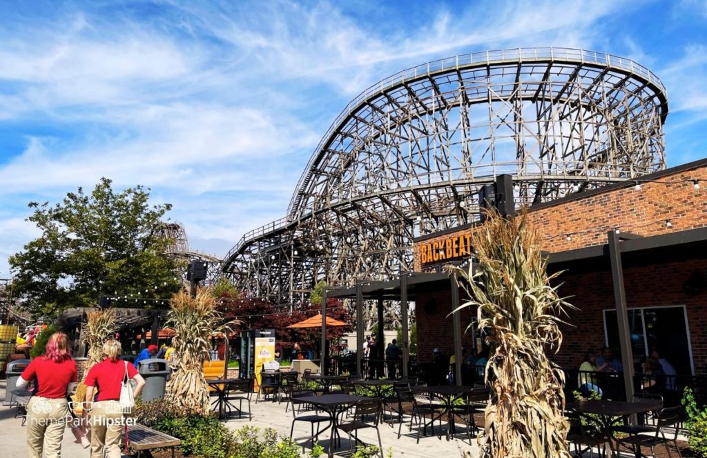 Cedar Point Amusement Park Ohio Backbeat Que BBQ Restaurant and Gemini Roller Coaster.