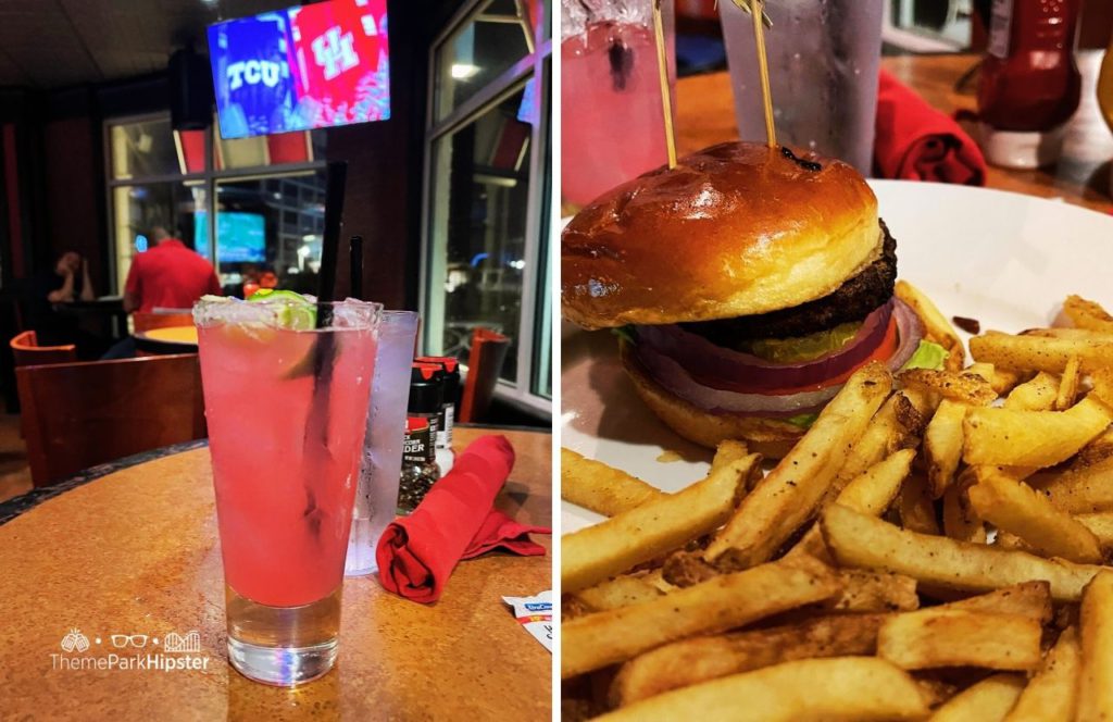 Cedar Point Amusement Park Ohio Cocktail at Hotel Breakers TGIFridays Restaurant Burger and Fries