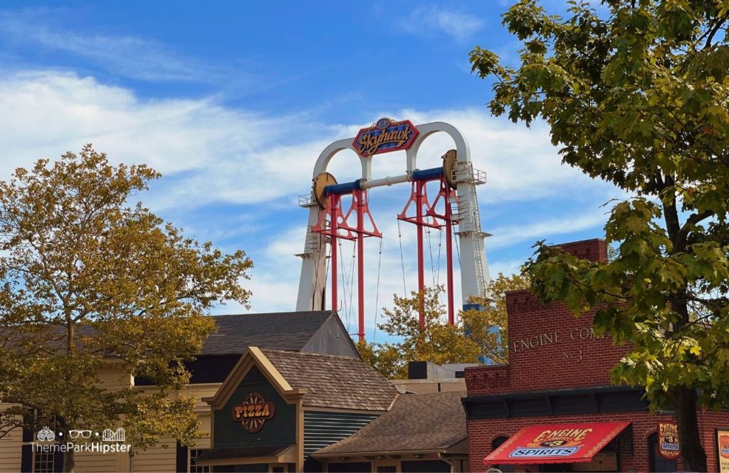 Cedar Point Amusement Park Ohio Frontier Town Skyhawk ride Pizza and Engine Company Cocktails