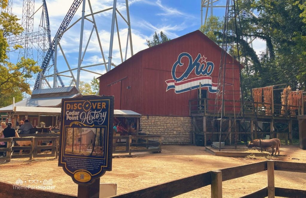 Cedar Point Amusement Park Ohio Frontier Trail Barn with Millennium Force Roller Coaster
