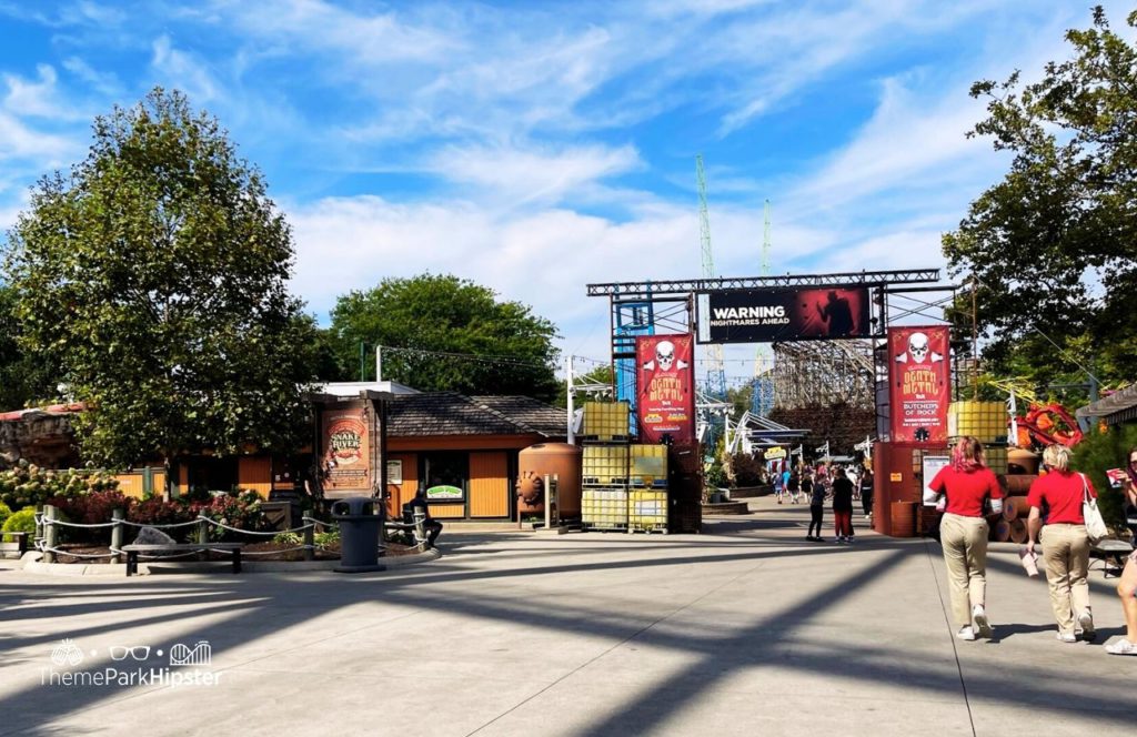 Cedar Point Amusement Park Ohio Snake River Expedition Entrance and Halloweekends Death Metal Scare Zone and Slingshot