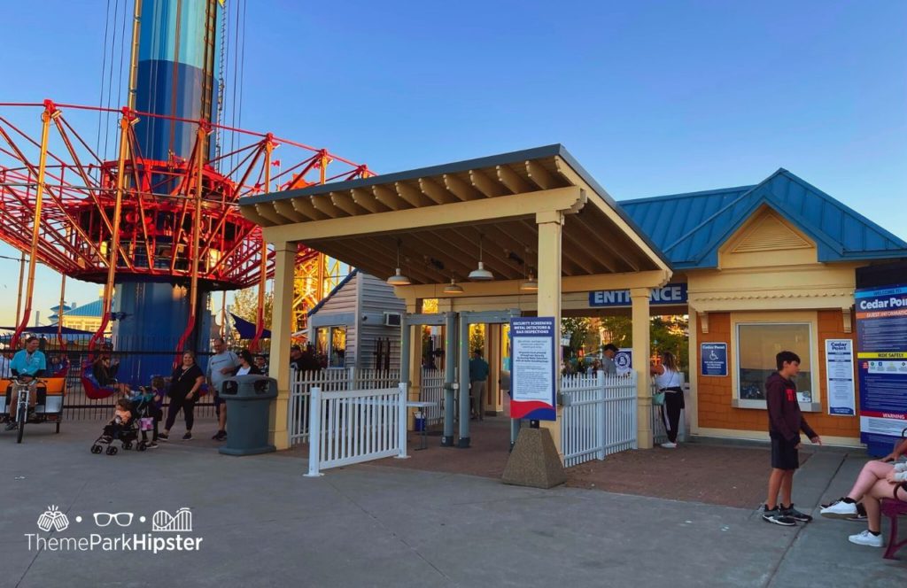 Cedar Point Ohio Amusement Park Hotel Breakers Back Gate Entrance at Wind Seeker Ride