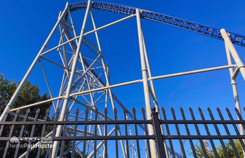 Cedar Point Ohio Amusement Park Millennium Force Roller Coaster view from road. One of the tallest roller coasters at Cedar Point.