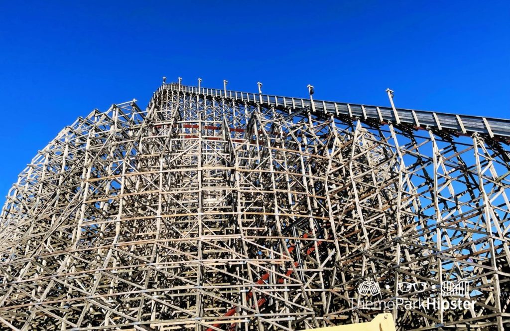 Cedar Point Ohio Amusement Park Steel Vengeance roller coaster view from street. Keep reading to see who wins in the Iron Gwazi vs Steel Vengeance battle!