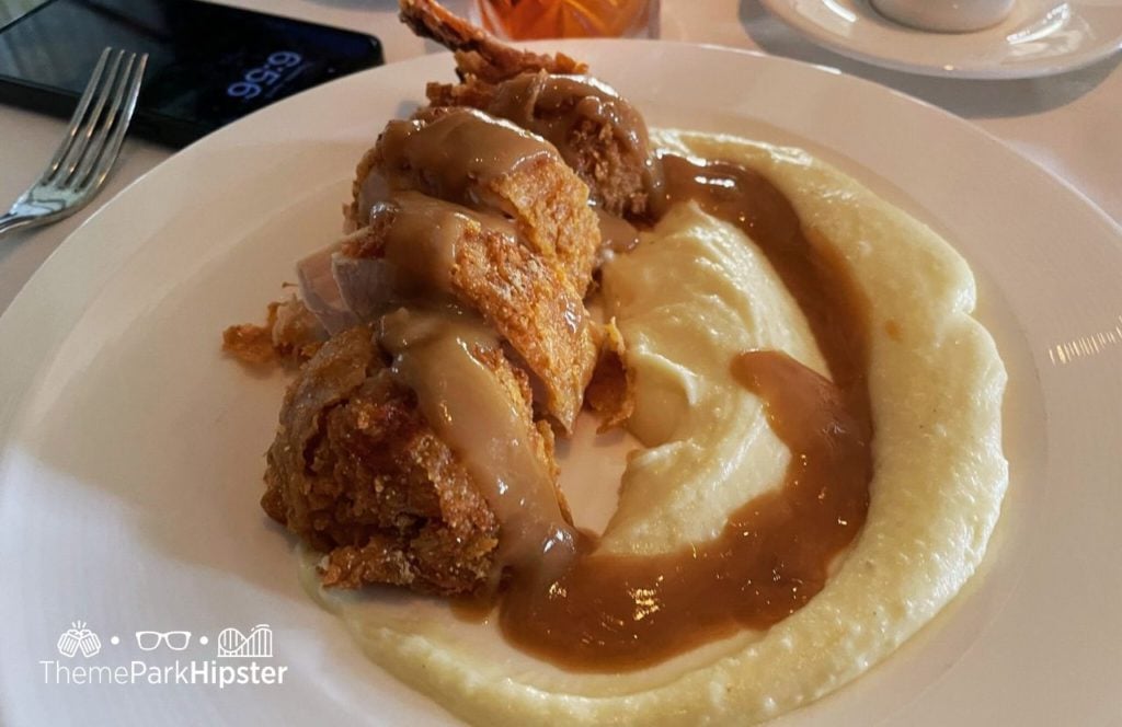 Fried Chicken and mashed potatoes Bull and Bear Steakhouse Orlando at Waldorf Astoria Hotel Bonnet Creek Hilton Signia Hotel at Disney World. Keep reading to find out if Bull & Bear Orlando is worth it.
