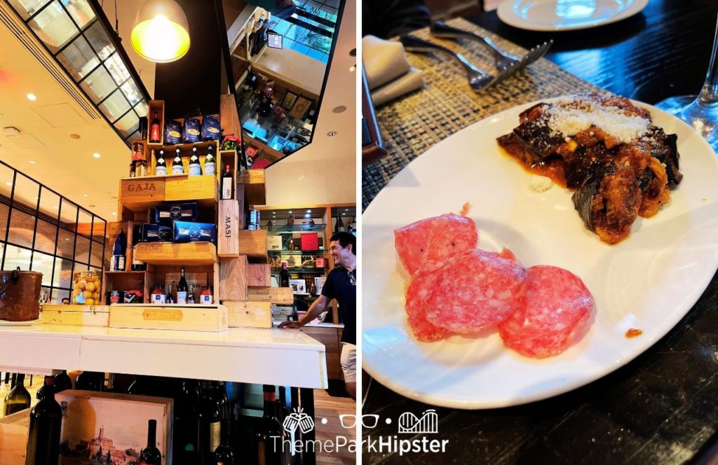 Il Mulino Italian Restaurant bar pepperoni Swan and Dolphin Resort Hotel at Walt Disney World. Keep reading to learn more about where to get the best Italian food at Disney.