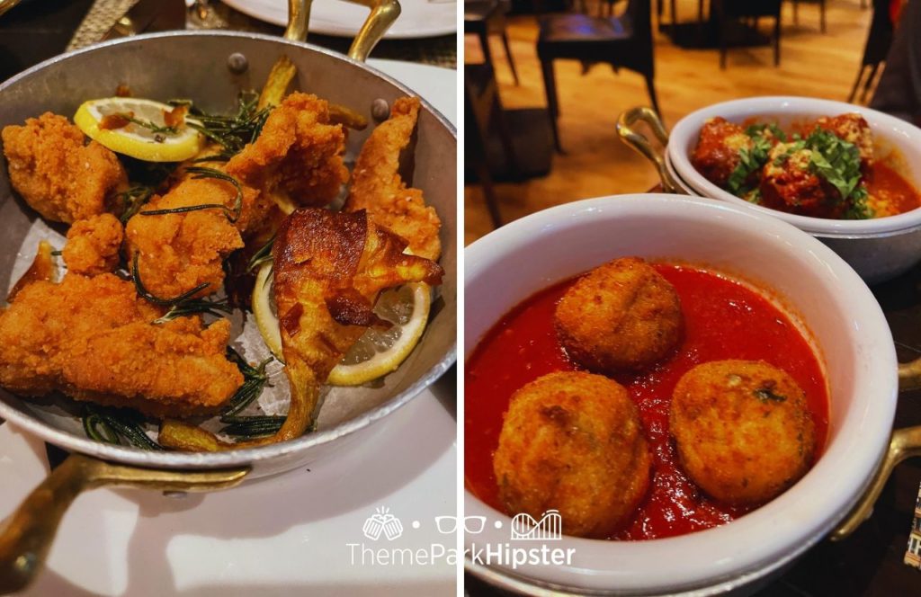 Fried chicken with artichoke and stuffed balls at Walt Disney World