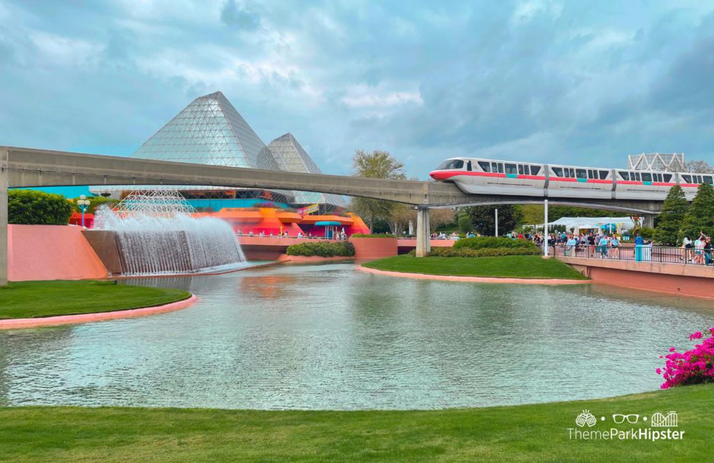 2025 Epcot Flower and Garden Festival Monorail with Journey to Your Imagination in the background