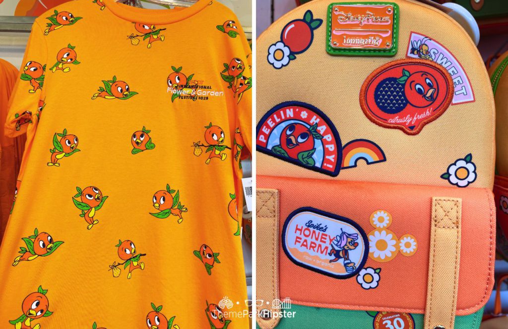 2025 Epcot Flower and Garden Festival Orange Bird shirt and Loungefly bag merchandise