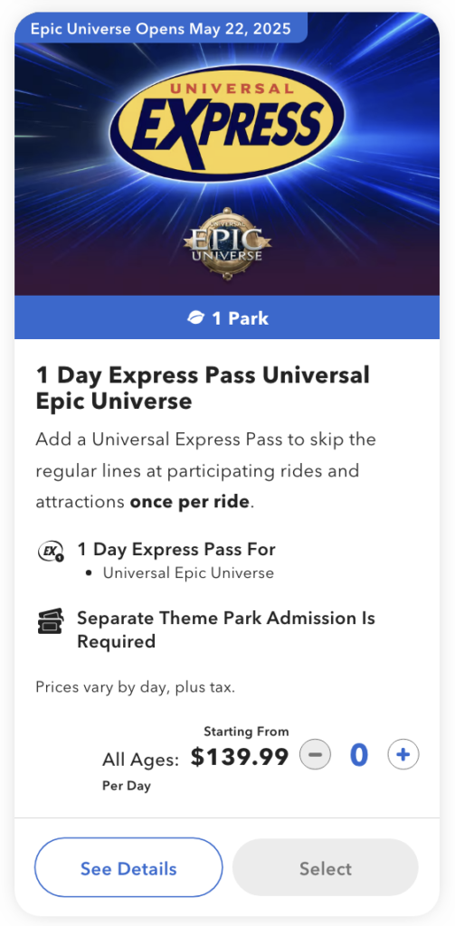 2025 Epic Universe Express Pass Prices