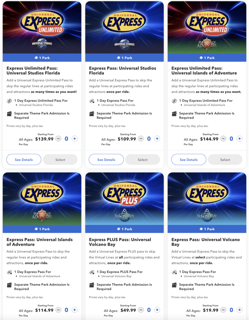 2025 Universal Orlando Express Pass Prices