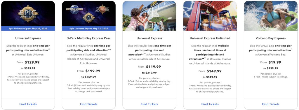 2025 Universal Orlando Resort Express Pass Prices