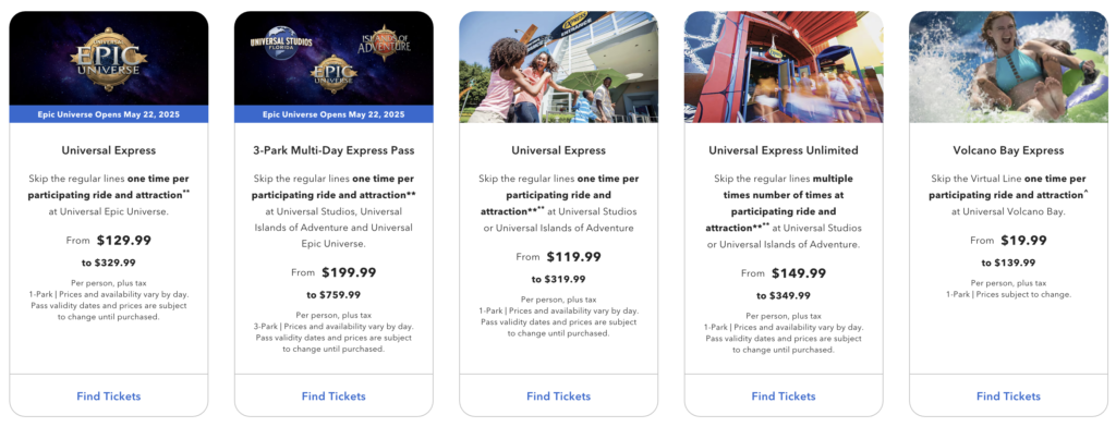 2025 Universal Studios Express Pass Prices