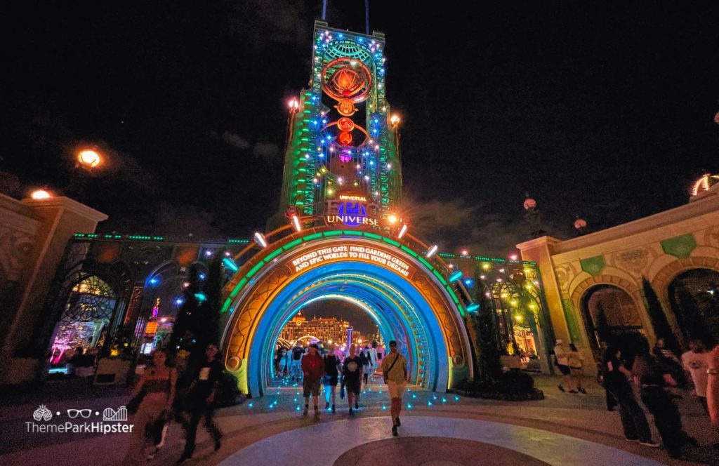 Celestial Park at Night Main Entrance Portal Universal Epic Universe Theme Park Orlando