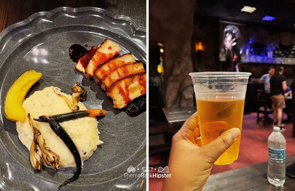 Dark Universe Das Stakehaus Restaurant Pork Dish and Cider Universal Epic Universe Theme Park Orlando