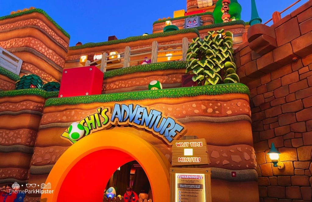 Super Nintendo World Mario Land Yoshi's Adventure at night Universal Epic Universe Theme Park Orlando