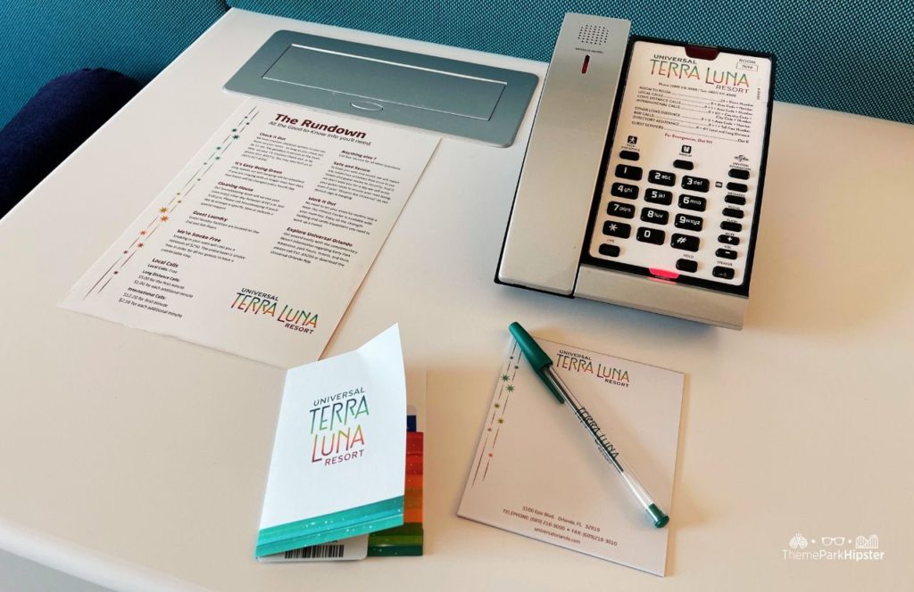 Universal Orlando Terra Luna Hotel Resort 2 bedroom Queen Room phone and notepad