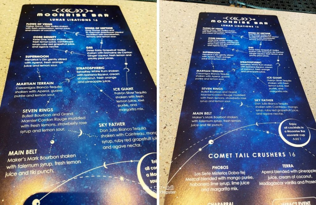 Universal Orlando Terra Luna Hotel Resort Pool Area Moonrise Bar Drink Menu