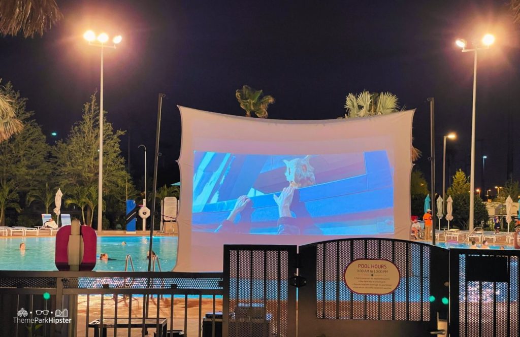 Universal Orlando Terra Luna Hotel Resort Pool Area Nighttime Movie