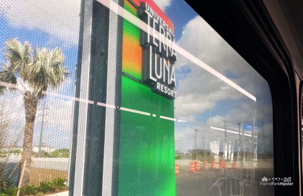 Universal Orlando Terra Luna Hotel Resort Sign from the bus
