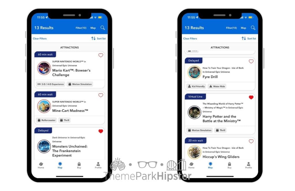 Universal Epic Universe Theme Park Ride Wait Times on App