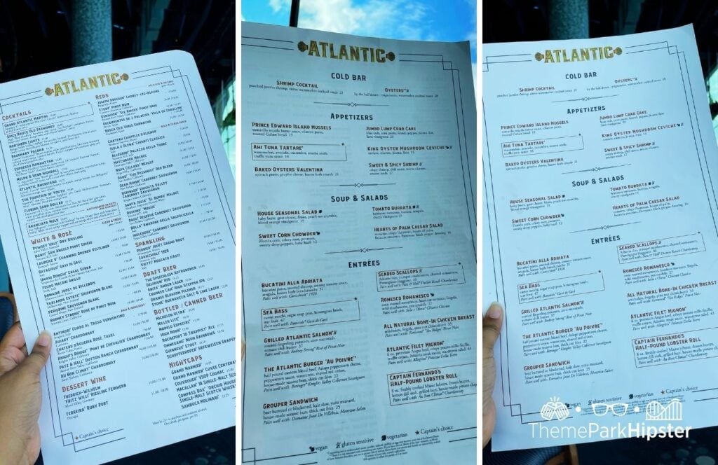 Universal Epic Universe Celestial Park Atlantic Restaurant Menu