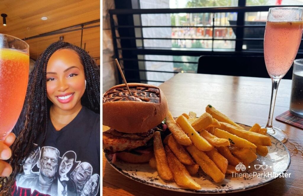 Universal Orlando Resort Big Fire Grill Restaurant CityWalk Chicken Sandwich and French 75 with NikkyJ
