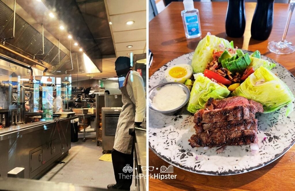Universal Orlando Resort Big Fire Grill Restaurant CityWalk Steak and Wedge Salad with cook in background