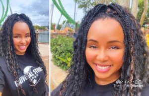 Universal Orlando Resort Islands of Adventure with NikkyJ in front of the Hulk roller coaster