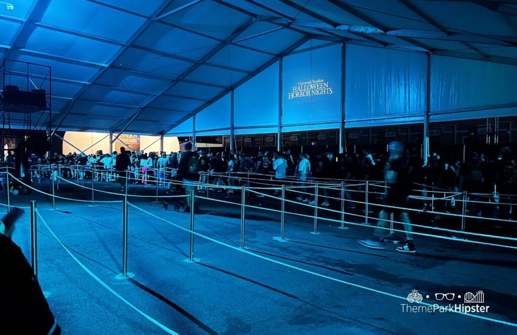 Waiting in long line with crowd at Universal Studios Halloween Horror Nights 2025 HHN 34