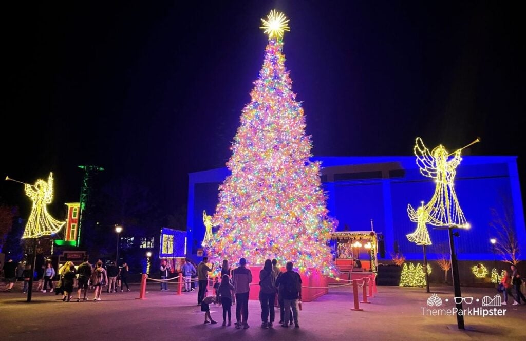 An Old Time Christmas lights and tree at Silver Dollar City Theme Park in Branson, Missouri