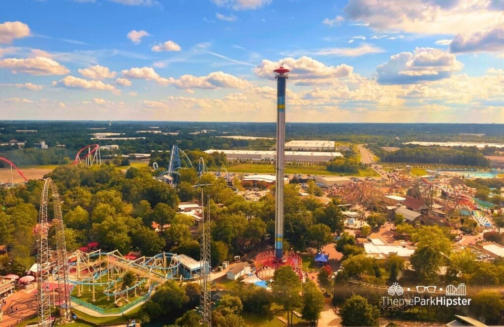Carowinds Amusement Theme Park Carolina SkyTower Interior bird’s eye view of the park and WindSeeker