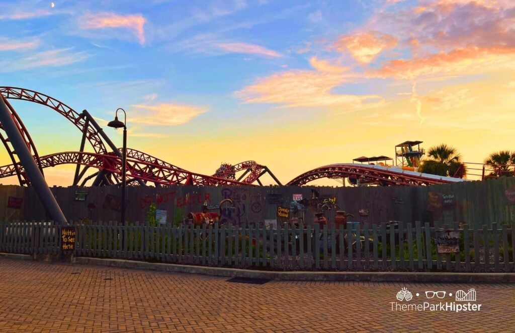 Carowinds Amusement Theme Park Copperhead Strike Roller Coaster at Sunset
