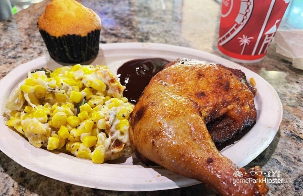 Carowinds Amusement Theme Park Harmony Hall Dining Restaurant chicken with creamy corn and corn bread