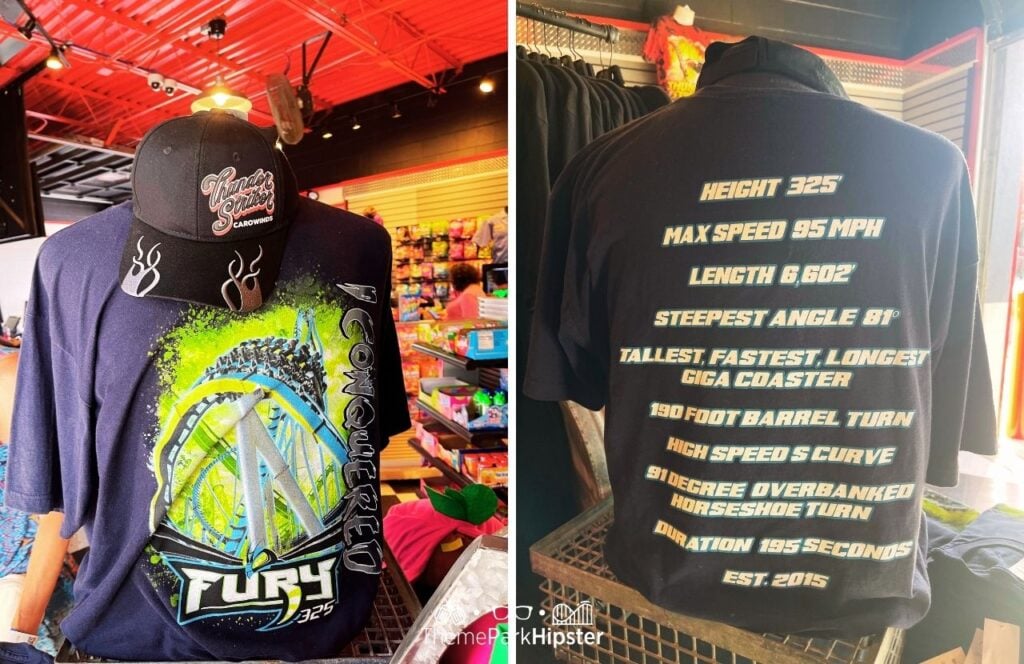 Carowinds Amusement Theme Park Thunder Striker Roller Coaster Hat and Fury 325 Shirt Merchandise