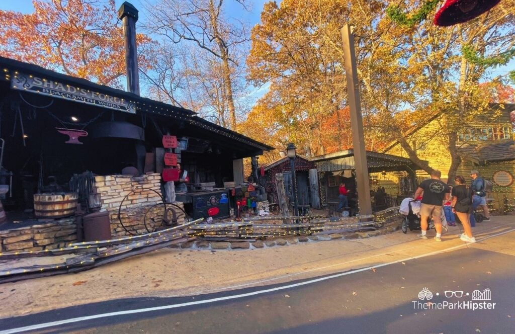 Craftsmen in Shad's Forge Blacksmith Works at Silver Dollar City Theme Park in Branson, Missouri