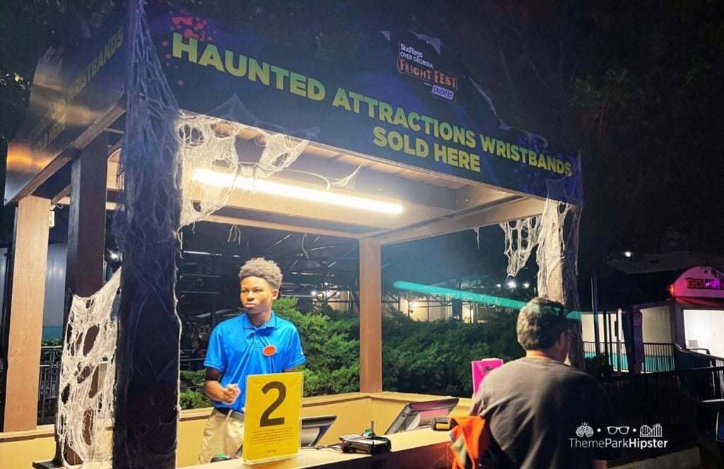 Six Flags Over Georgia Amusement Park Fright Fest Halloween Event Haunted Attractions Wristbands Sales Booth