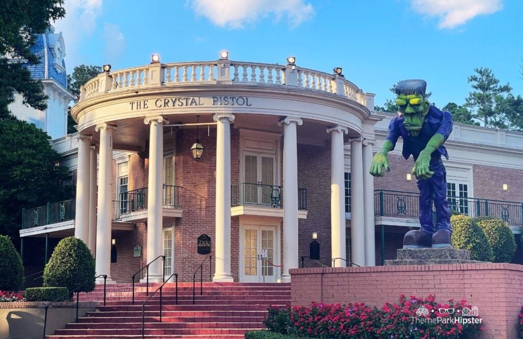 Six Flags Over Georgia Amusement Park The Crystal Pistol with Frankenstein Decor for Fall Halloween