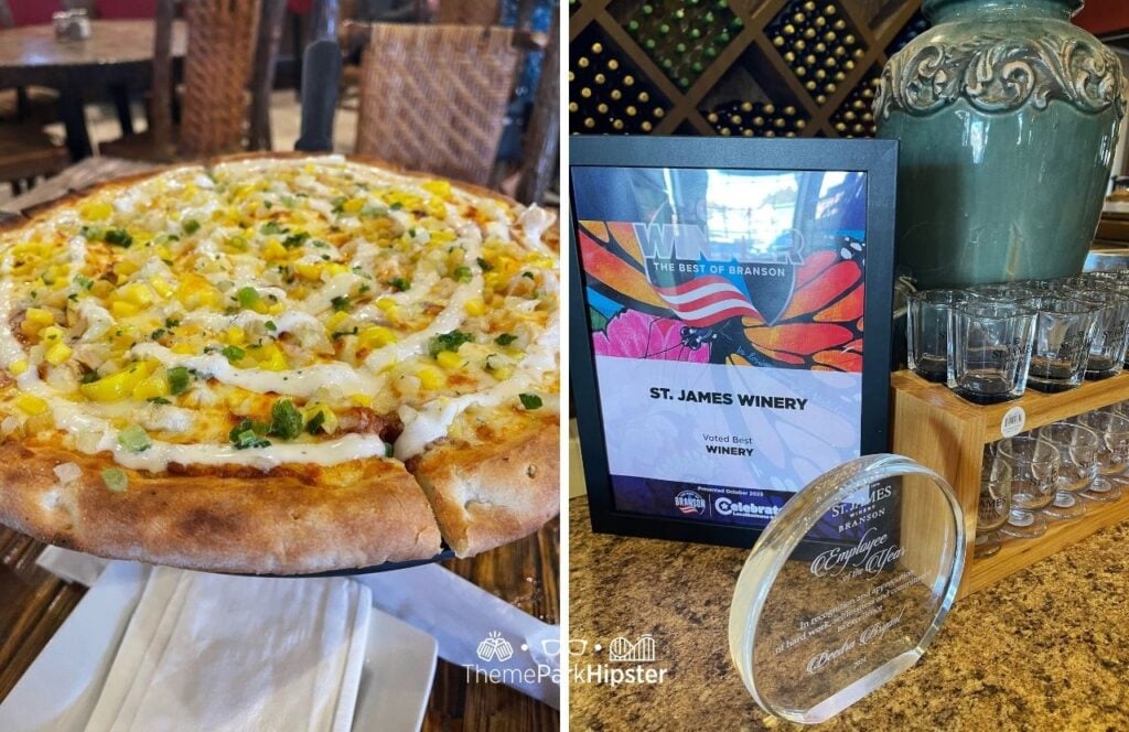 St. James Winery and Restaurant Buffalo Chicken Pizza. One of the best things to do in Branson, Missouri
