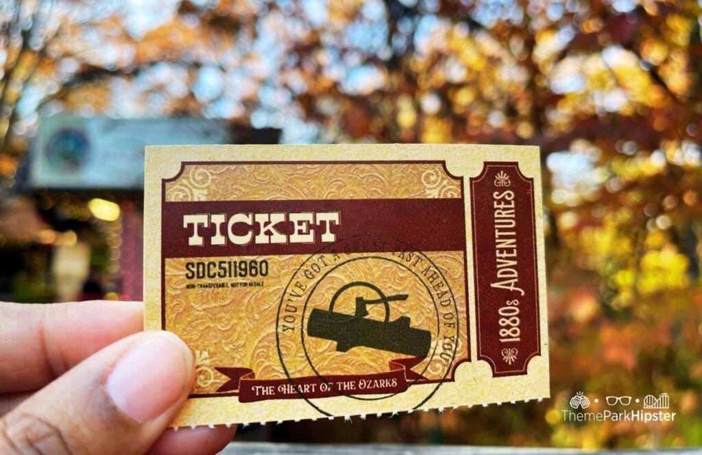 Ticket at Silver Dollar City Theme Park in Branson, Missouri