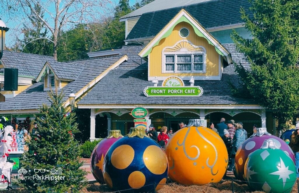 Front Porch Cafe at A Smoky Mountain Christmas Dollywood Theme Park. Keep reading for more tips for visiting Dollywood for the first time.