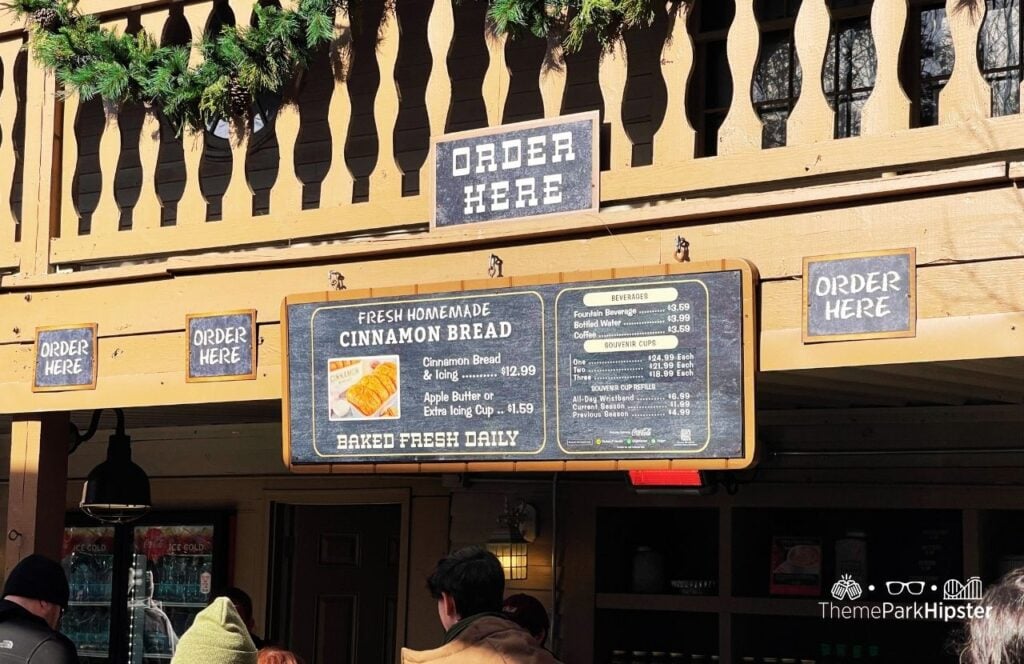 Grist Mill Cinnamon Bread Location Menu at A Smoky Mountain Christmas Dollywood Theme Park. Keep reading for your full guide to planning a Dollywood vacation. 