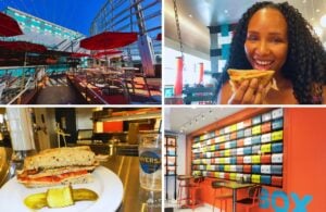 Guide to the Bread Box sandwich shop at Universal Orlando CityWalk with NikkyJ eating a Hot Turkey sandwich.