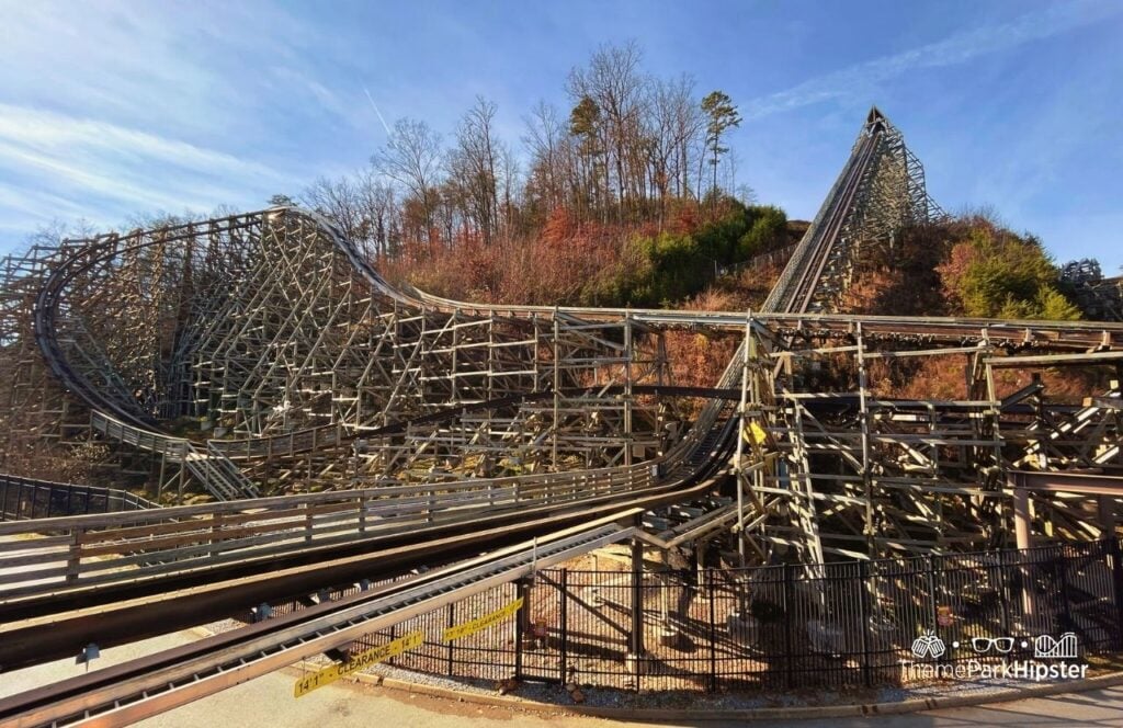 Jukebox Junction Area Lightning Rod Roller Coaster at A Smoky Mountain Christmas Dollywood Theme Park. Keep reading for your full guide to planning a Dollywood vacation. 