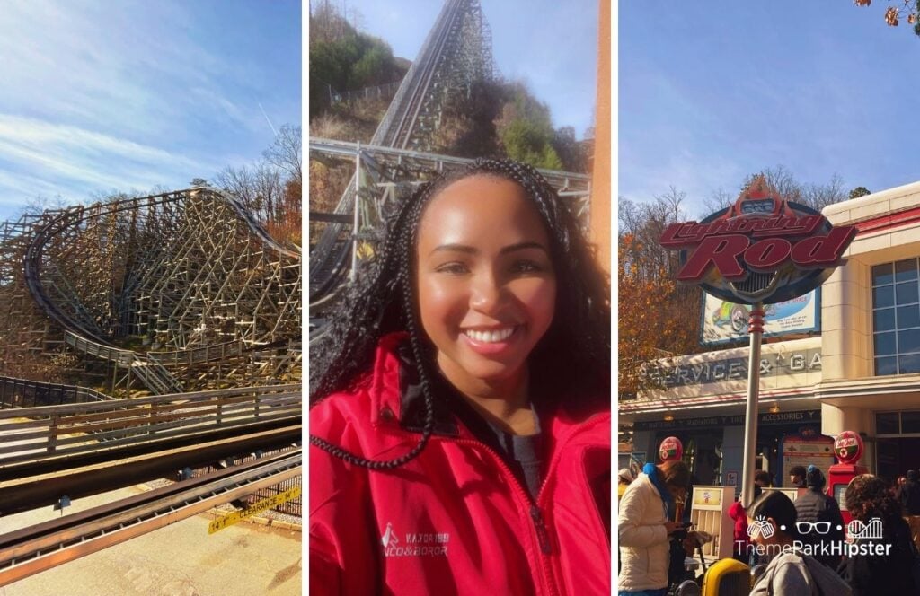 Jukebox Junction Area Lightning Rod Roller Coaster with NikkyJ at A Smoky Mountain Christmas Dollywood Theme Park