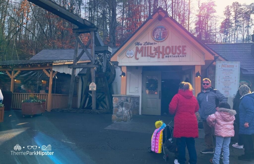 Miss Liillian's Millhouse Restaurant at A Smoky Mountain Christmas Dollywood Theme Park. Keep reading for more tips for visiting Dollywood for the first time.
